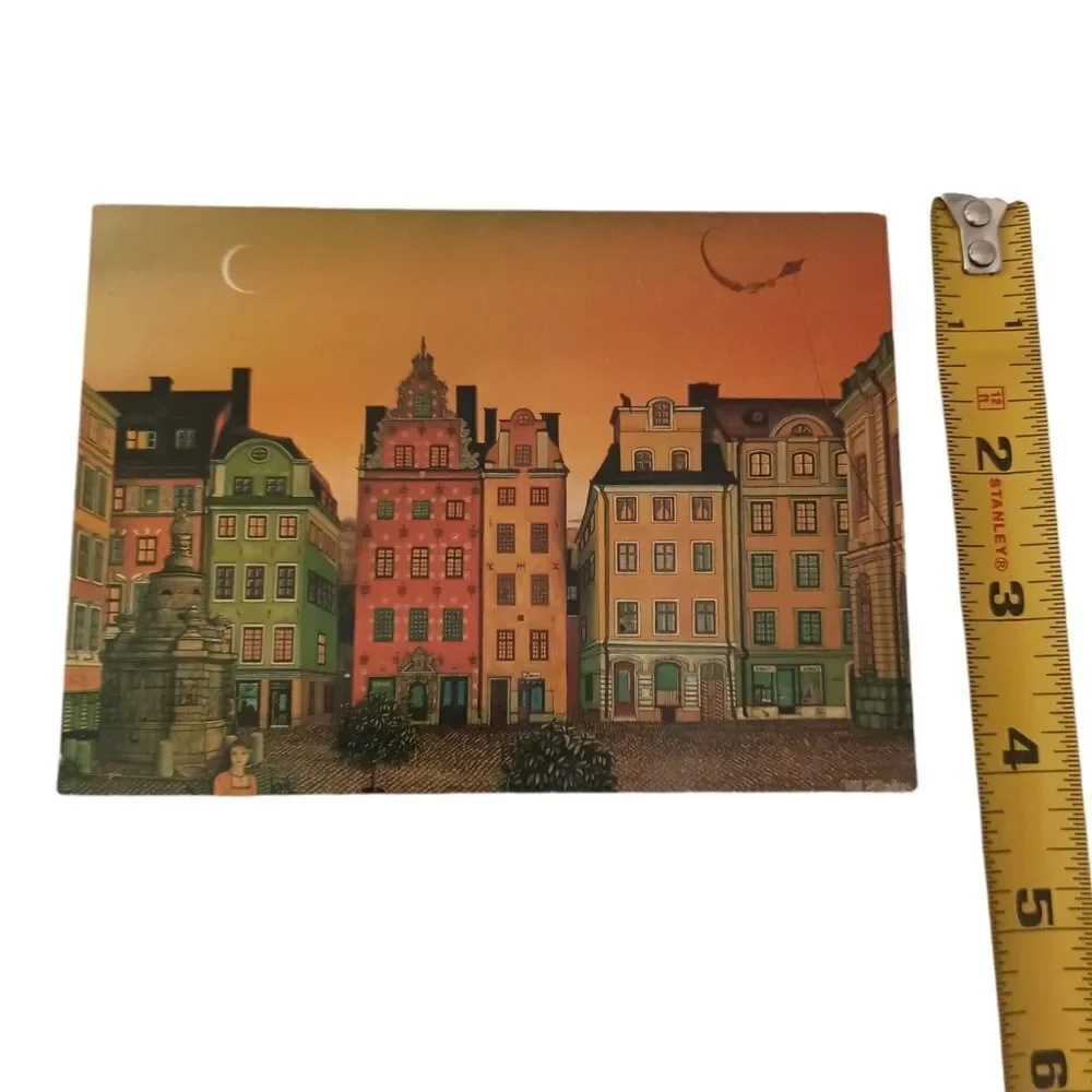 Marketplace Old Town Stockholm‎ Sweden Postcard 1978 Vintage Artist Rendering